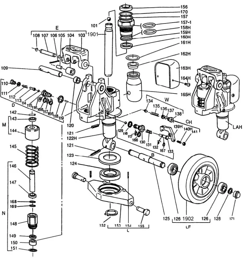 các bộ phận cấu tạo hệ thống thủy lực xe nâng tay